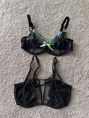 Soma Black Lace Underwire Bra & frets lace bra with Lime Green Accents